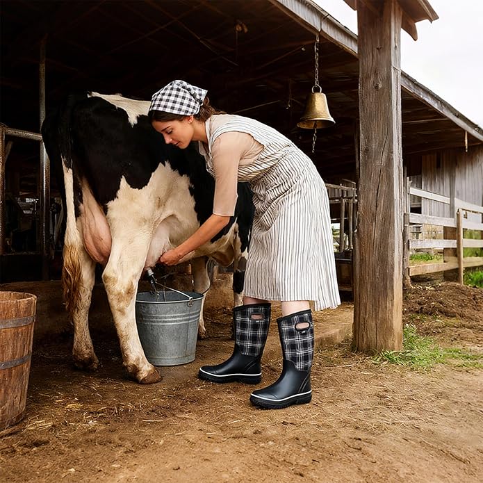 WTW Mid Calf Rain Boots for Women - Waterproof Insulated Neoprene Mud Boots Outdoor Hunting Garden Boots