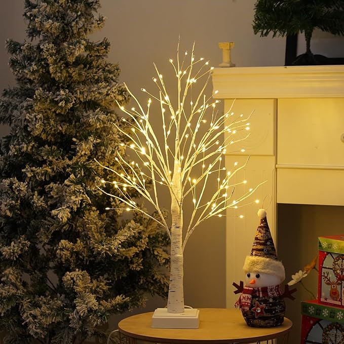 2 Pack 144 LED Artificial Tree Lamp with Timer, DIY Birch Tree with LED Lights, Lighted up Tree Lamp USB/Battery Powered, Fairy Light Spirit Tree for Table Home Bedroom Christmas (Warm White)