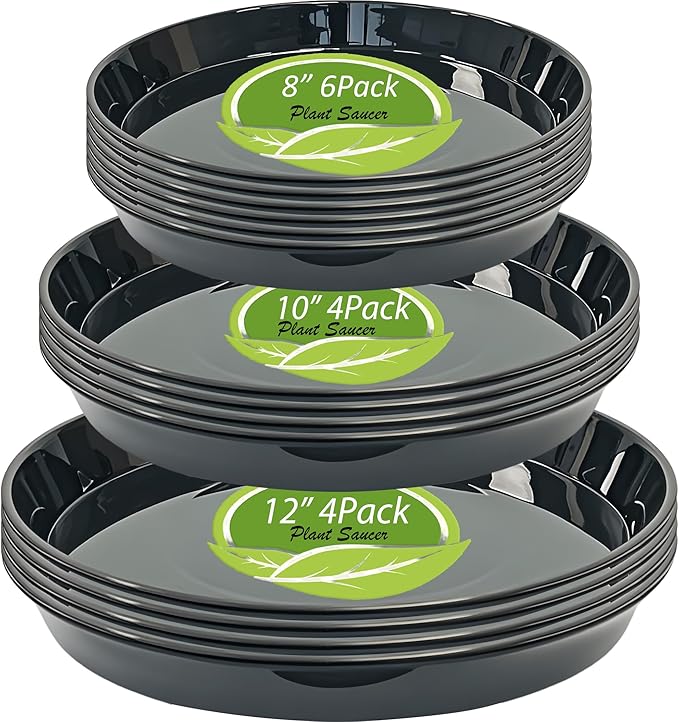 14 Pack Plant Saucer, 8 10 12 inch Plant Saucers Heavy Sturdy Plastic Planter Trays Pot Tray for Indoor Outdoor, Plant Water Drip Trays for Pots, Black
