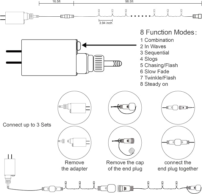 LJLNION 300 LED String Lights Outdoor Indoor, Extra Long 98.5FT Christmas Lights, 8 Lighting Modes, Plug in Waterproof Fairy Lights for Wedding Party Bedroom Decorations (Warm White)
