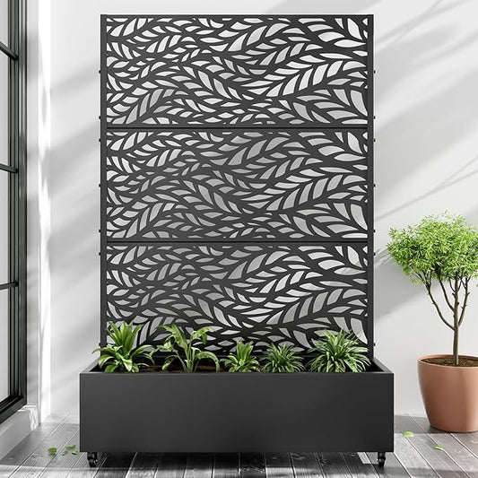 Casaphoria Metal Raised Garden Bed with Trellis and Wheels, 72"x47"x16" Planter Box for Climbing Plants, Vegetables & Vines, Features Drainage Holes and Privacy Screen (Black-Spring)