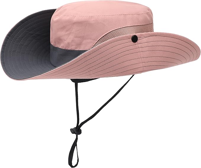 Womens Summer Sun Hat Beach Hat Wide Brim Outdoor UV Protection Hat Foldable Cool Mesh Ponytail Bucket Hat