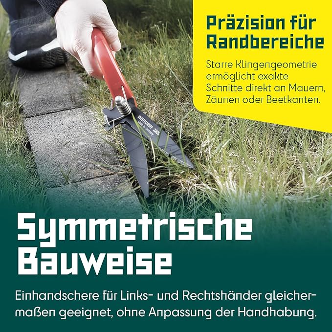 BERGER Commercial Grade Grass Shears, Self-Sharpening Steel Blades with Anti-Stick Coating, Forged Steel Body, Ring Clasp for Hanging Storage, 2200