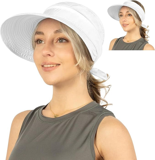 SUN CUBE Women Sun Hat for Outdoor UV Protection, Wide Brim Sun Hat Ponytail, Convertible Zip-Off Beach Hat Visor
