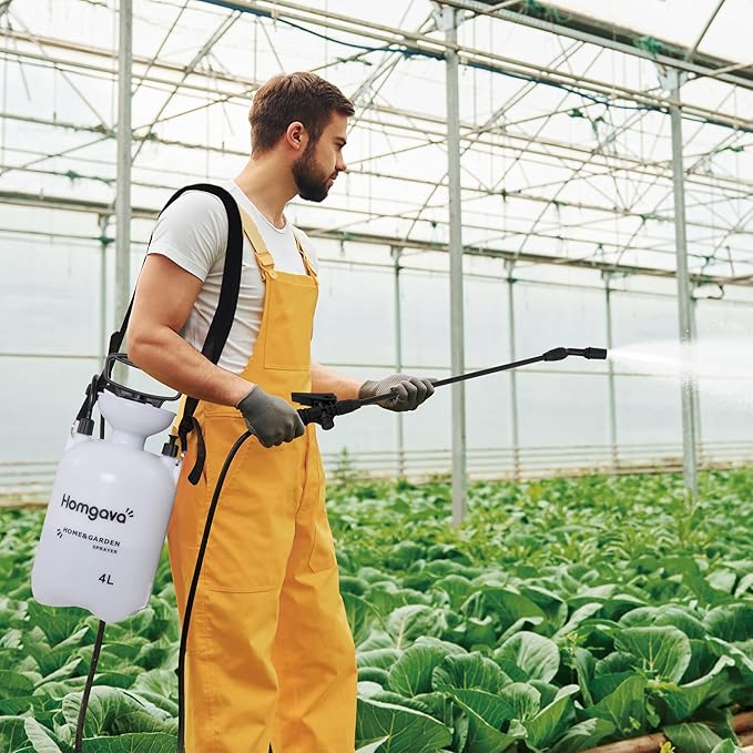 1 Gallon/4L Pump Sprayer, Pressurized Water Spray Bottle with 2 Nozzles, Adjustable Shoulder Strap & Safety Valve, Lawn and Garden Sprayer for Watering, Fertilizing, Cleaning