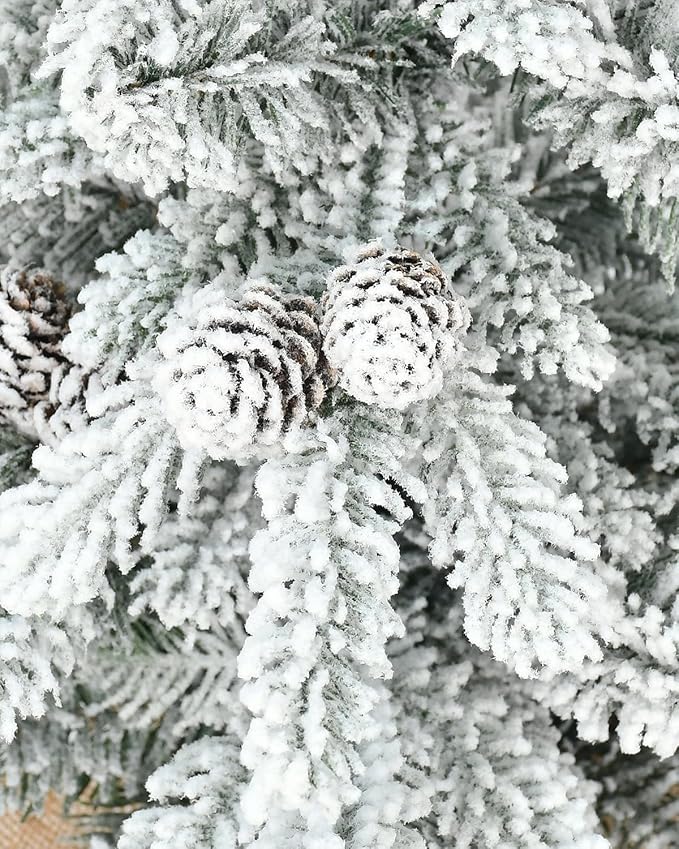 Prelit Flocked Christmas Tree, Artificial Small Christmas Tree with 100 Warm White & Multi Color Led Lights, Frosted LED Xmas Tree with Snow (3FT-Lights)