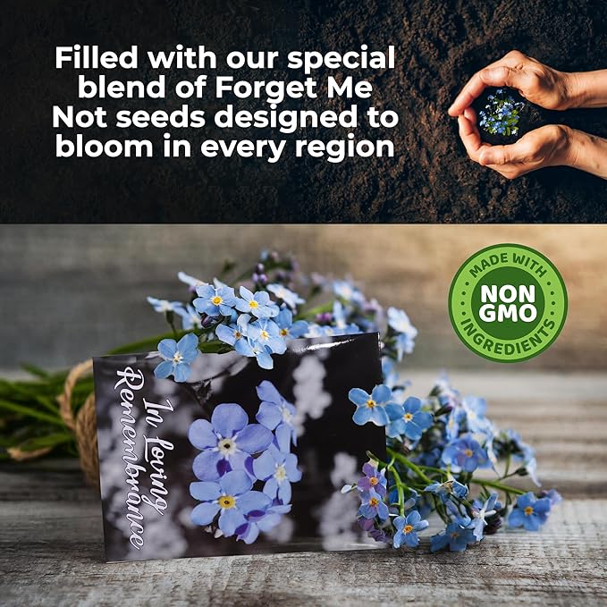 100pc Premium Pre-Filled Forget Me Not Seeds Packets Favors for Funerals, Funeral Decorations, Celebration of Life Decorations, Forget Me Not Seeds Packets, Celebration of Life Ideas, Memorial Cards