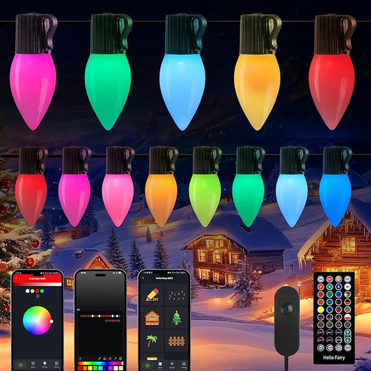 Brightown C9 LED Christmas Lights Outdoor, 150 LED RGB Smart Christmas Tree Lights with Music Sync APP Controlled, Waterproof Connectable C9 String Light for Indoor House Party Patio Garden Decor