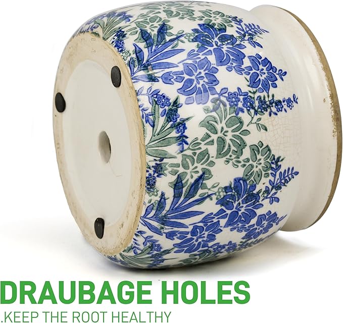 Vintage Ceramic Ice Crack Flower Pot with Drainage Holes, Country Rustic Planters for Indoor and Outdoor,Tuscan Decor,Home,Living Room, Garden Decor, Gardening Gift (Art Deco)