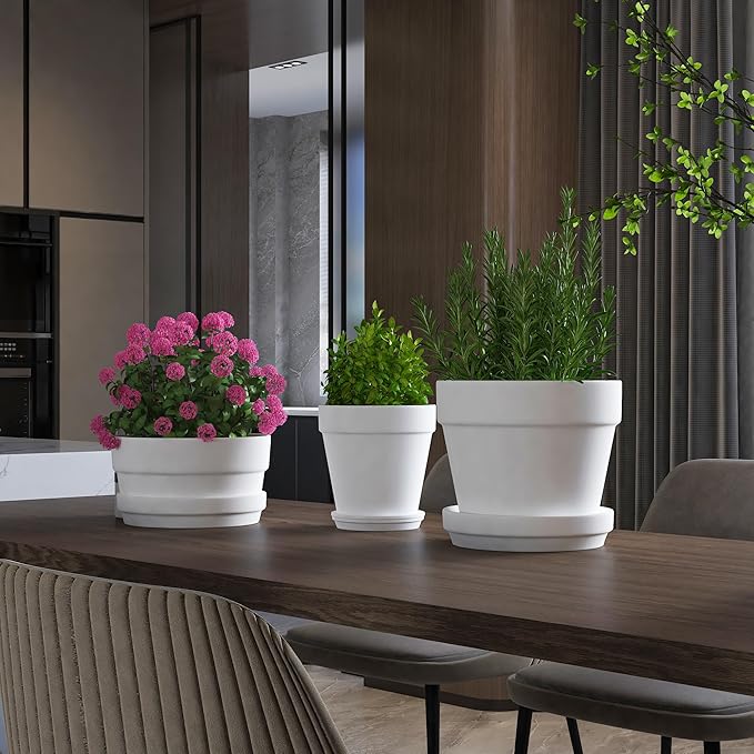 Fcacti 6 Pack 4.5 Inch White Terra Cotta Pots with Saucer, Clay Planters with Drainage Hole, Indoor/Outdoor Plants, Succulent, Cactus Flower Pots