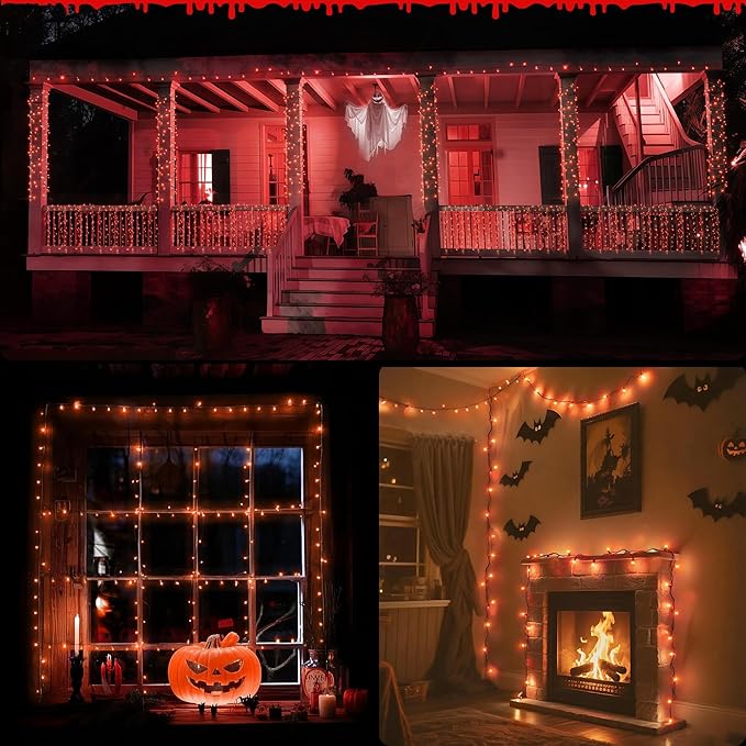 WBao Halloween Lights Orange 500LED 174ft, Super Bright LED Halloween String Lights with UL Certified, 8 Lighting Modes, Timer, Memory & Waterproof for Indoor Outdoor Holiday Party Decorations