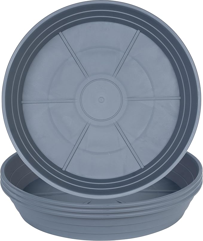 Plant Saucer 8 Inch 4 Pack 6 8 10 12 14 16 18 20 25, Plastic Plant Trays for Pots，Extra-Deep Plant Water Dray Tray, Bird Bath Bowl, Heavy Flower Plant saucers Indoors and Outdoor No Holes 8in-4 grey