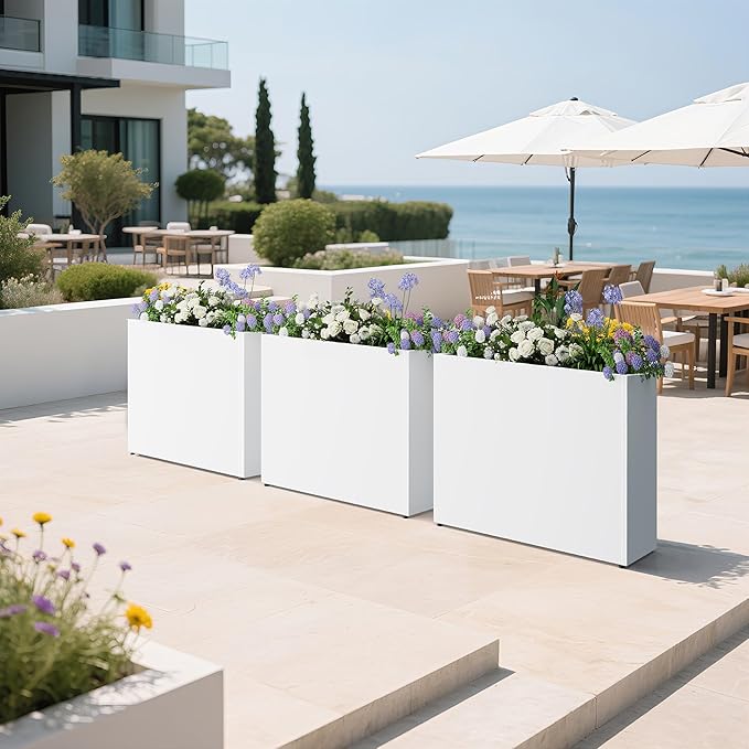 Tall Metal Planter for Outdoor Plants,30" Lx10“Wx24”H All-Weather Durable Plant Box,Large Rectangular Planter with Drainage Holes & Removable Shelf,Modern Decor for Tall Small Plants, Trees, Flowers