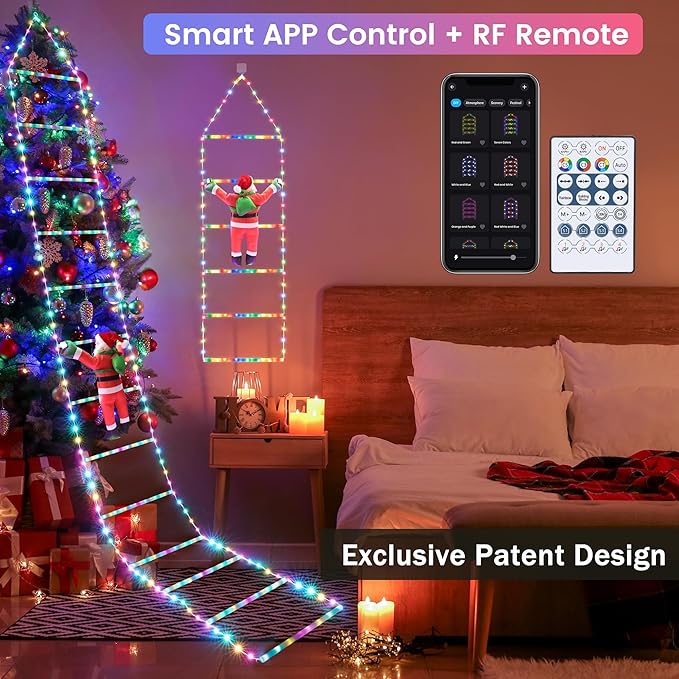 Toodour Christmas Decorations Lights, 10ft Smart RGB Christmas Decorative Lights with Santa Claus, Bluetooth & App Controlled Ladder Light - Music Sync Color Changing Xmas Light for Indoor Outdoor