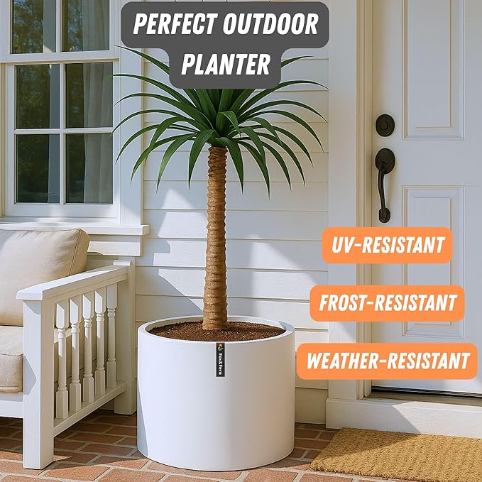 Fox & Fern 18.7 Inch Extra Large Planter — Premium Lightweight Fiberstone Matte White Plant Pot with Drainage Plug; Extra Large Planter for Indoor & Outdoor Use; Weather Resistant & UV Resistant