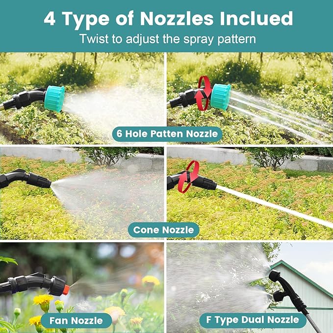 Battery Powered Sprayer 1.35 Gallon, 2025 Electric Garden Sprayer with 3 Adjustable Speeds, 4 Mist Nozzles, Rechargeable Handle, Retractable Wand with Adjustable Shoulder Strap for Weed Lawn