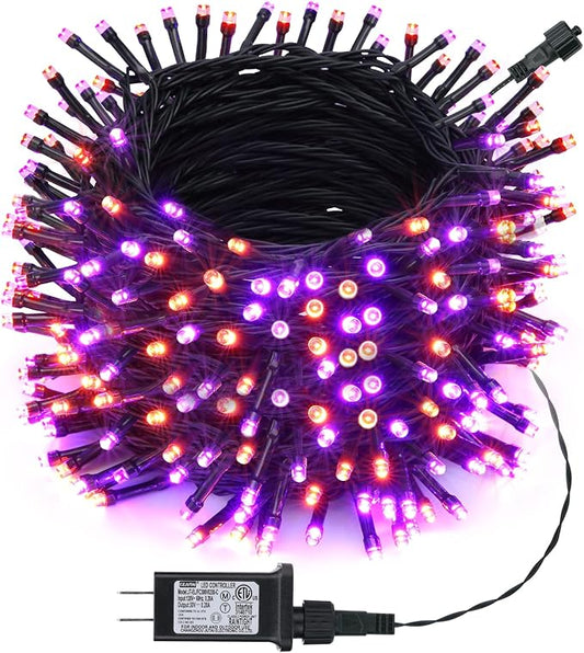 Toodour Halloween Orange & Purple Lights, 131ft 350 LED Plug in String Lights with 8 Modes and Timer, Connectable, Waterproof Halloween Outdoor Lights for Home, Party, Garden,Holiday Decorations