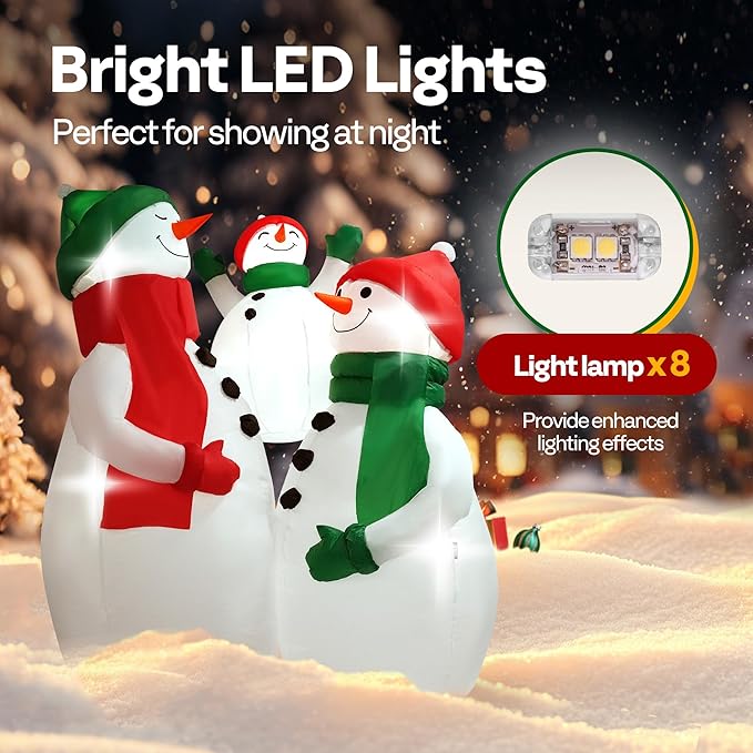 VIVOHOME 6FT Christmas Inflatable Outdoor Decoration, Snowman Family Hug, Navidad Blow Up Yard Decor with Built-in LED Light for Lawn, Garden, Party