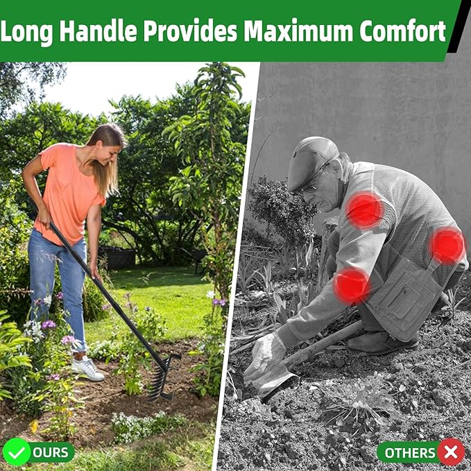 76.8" Hula Garden Hoe and 12 Tines Rake 2-in-1 Garden Tool for Weeding, Garden Cultivator with Adjustable Long Handle Heavy Duty Weed Puller Stirrup Hoe for Ditching, Seeding, Loosening Soil