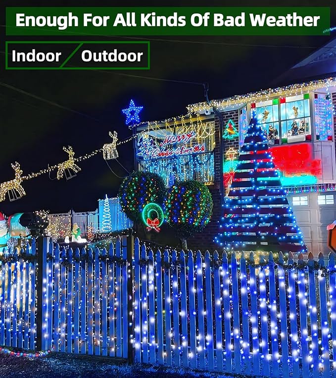 LED String Lights Christmas Decorations,8 Lightsing Modes Christmas Lights with Timer Functions for Tree Indoor Outdoor Decorr 1500 LED 492FT Blue & White