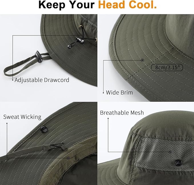 Home Prefer UPF50+ Mens Sun Hat Wide Brim Womens UV Protection Beach Bucket Hat for Fishing Hiking Snap Up Cowboy Hat