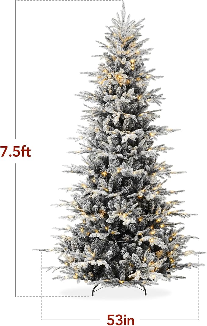 Best Choice Products Lighted Aspen Christmas Tree, 7.5ft Flocked Artifical Noble Fir, Pre-Lit White & Multicolored LED Lights Premium Holiday Décor - Black