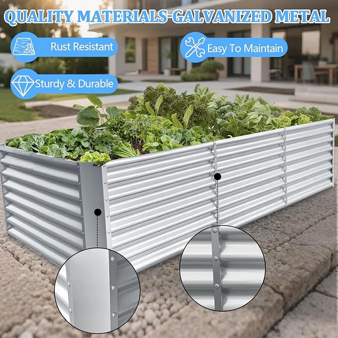 8x4x2ft Galvanized Raised Garden Bed, Planting Bed Kit, Galvanized Planter Raised Garden Boxes Outdoor, Large Metal Raised Garden Beds for Vegetables