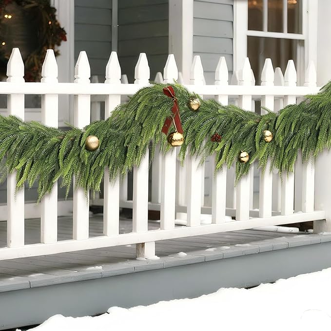 5FT Christmas Norfolk Pine Garland -2PCS, Artificial Pine Needles Garlands Faux Greenery Fake Garland for Holiday Fireplace,Table,Window,Stairs,Mante,Indoor Outdoor Decor
