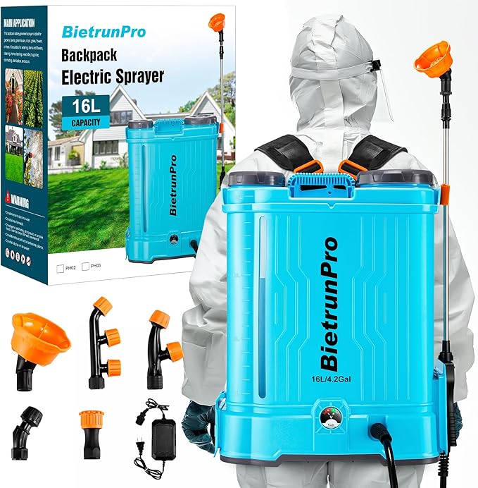 Battery Powered Backpack Sprayer 4 Gallon, with Auto Mixing, 100 PSI Backpack Sprayer 4 Gallon with 5 Nozzles, Electric Garden Pump Sprayer with 8Ah Battery, for Weeding, Spraying & Cleaning