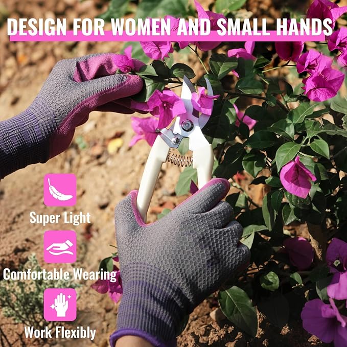 6 Pairs Gardening gloves for women ladies, Garden gloves with rubber coating, Work gloves for Weeding, Digging, Raking, Pruning Flower Rose (Small/7)