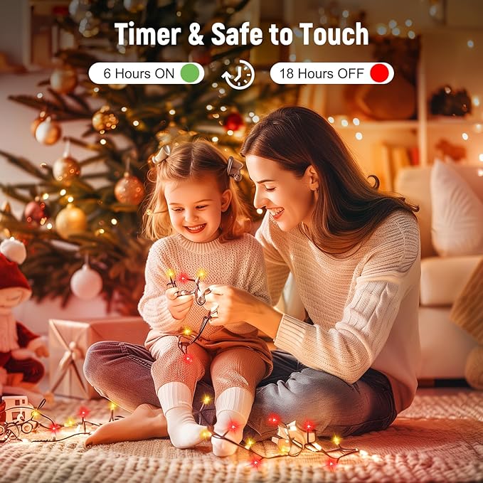 Minetom 328 Ft 1000 LED Christmas Tree Lights Outdoor Indoor String Lights with 8 Modes Waterproof Twinkle Xmas Light with Remote, Plug in Rice Lights for Tree Christmas Decorations, Red & Warm White