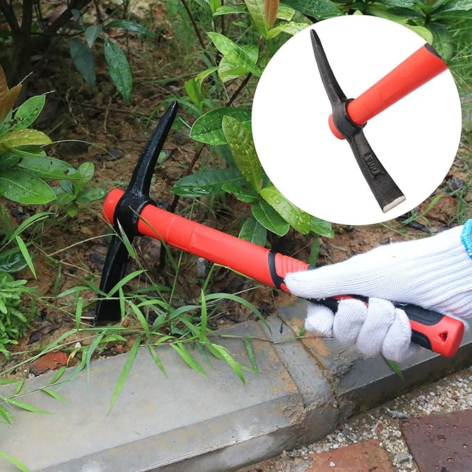 4 PCS 15 Inch Pick Mattock Hoe, Forged Weeding Garden Pick Axe with Fiberglass Handle, Pick Mattock Hoe for Loosening Soil, Gardening, Camping, by GENHAKON.