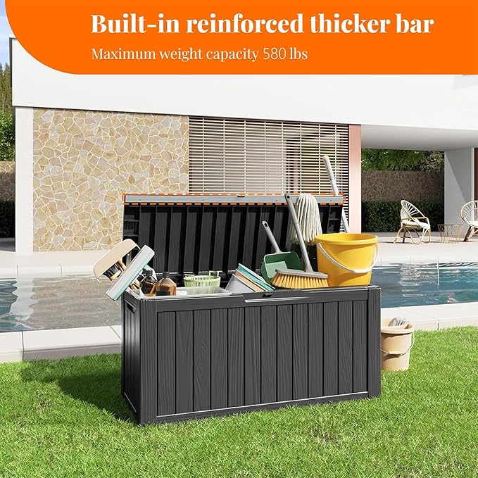 80 Gallon Resin Deck Box, Lockable Patio Outdoor Storage Box for Furniture, Garden Tools and Tools Storage, Waterproof Outside Storage Box - Black