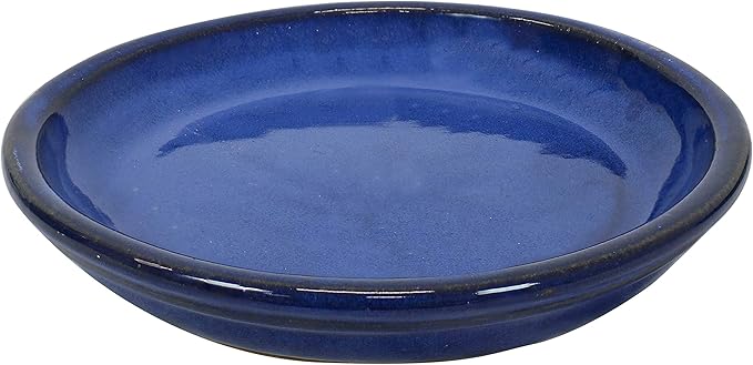 Sunnydaze 7-Inch Ceramic Plant Saucers - Plant Drip Trays for Outdoor Planter Flower Pot Drainage - Set of 2 - Imperial Blue