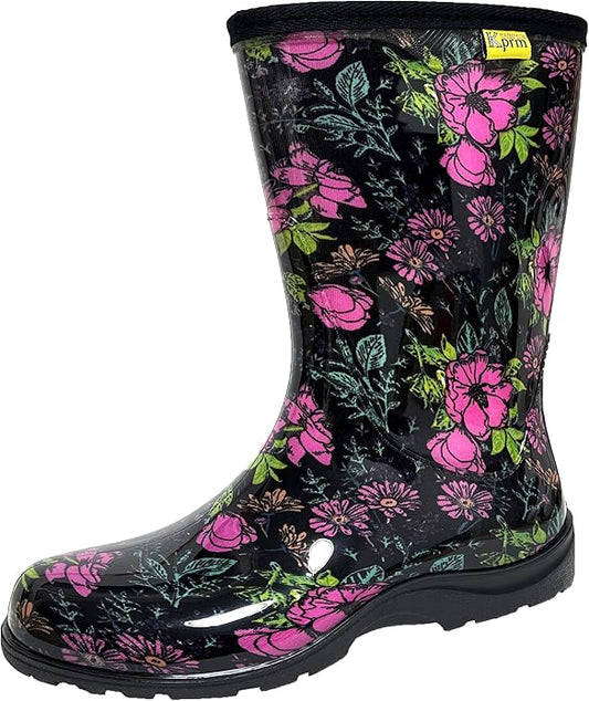 Women's Rain Boots Waterproof Mid Calf Rubber Garden Boots for Women Outdoor Mud Work with Comfort Insole