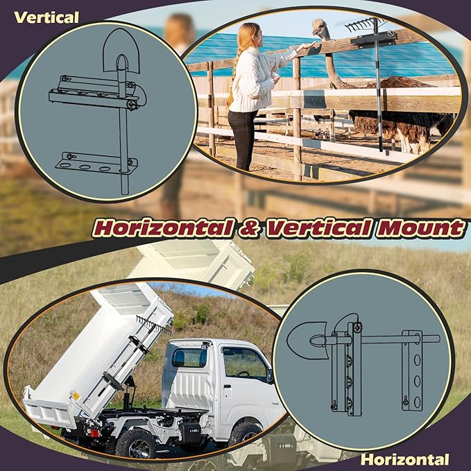 TOPOWN 4-Hole Heavy Duty Shovel Holder for Truck Bed with Double Fixation, Adjustable Landscape Tool Rack Truck Bed Mount for Shovels, Tool Holder for Rakes, Garden Tools, Farm Tools (Bed & Box Mount)