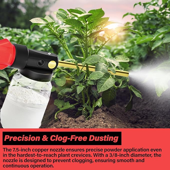 Electric Diatomaceous Earth Duster Compatible for 18V Battery(Battery Not Included), Garden Dust Applicator with 1L Capacity and 7.5" Nozzle, Versatile Leaf Blower & Powder Sprayer