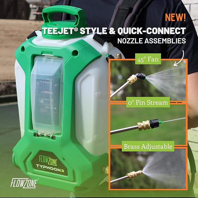 FlowZone Typhoon 3 Battery Powered Backpack Sprayer - Variable-Pressure 5-Position Electric Sprayer Works with FlowZone, DeWalt, Milwaukee, Makita, & Bosch Batteries (Battery Not Included)