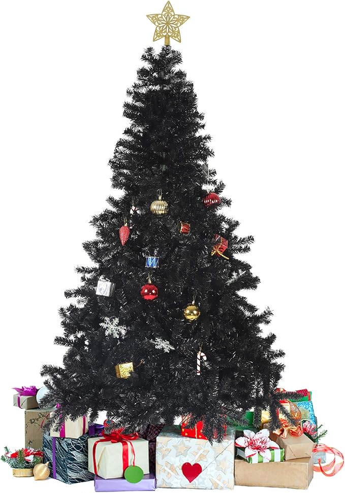 Black 7ft Artificial PVC Christmas Tree with 1000 Tips Gorgeous Faux-Pine Halloween Xmas Tree