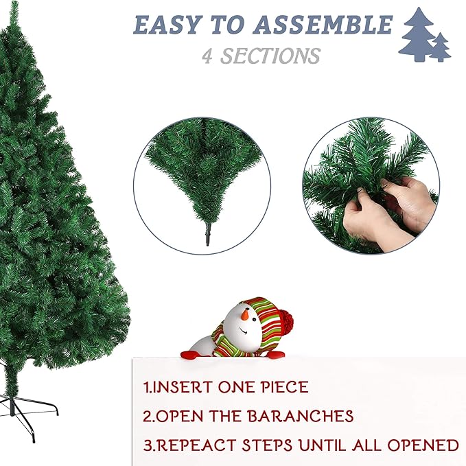 8ft Artificial PVC Christmas Tree with 1500 Tips & Metal Stand Gorgeous Faux-Pine Xmas Tree Seasonal Holiday Decoration for Home,Office and Party