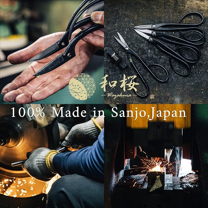 Hanafubuki Wazakura Twig Bonsai Scissors Made in Japan 7inch(180mm), Japanese Bonsai Garden Tools, Hasami Pruning Shears - Black