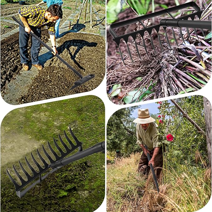 Garden Hoe Stirrup Hoe Weeding Tools, 2-in-1 Garden Hoe for Weeding with 76.8" Adjustable Handle, Heavy Duty Gardening Tools with 12 Tines for Weeding, Loosening, Digging and Cultivation