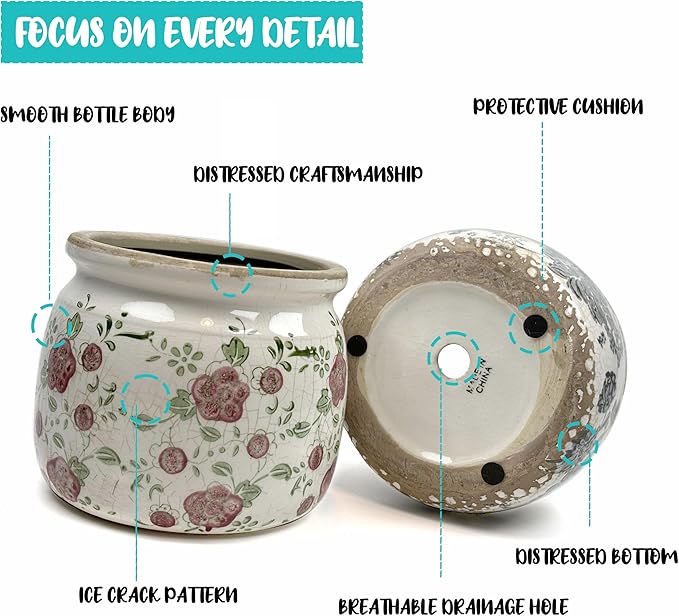 Ceramic Pot for Planter, Vintage Red Plum Flower Pot with Drainage Holes, 6.29 inch Ice Crack Glazed Indoor Planters Pot