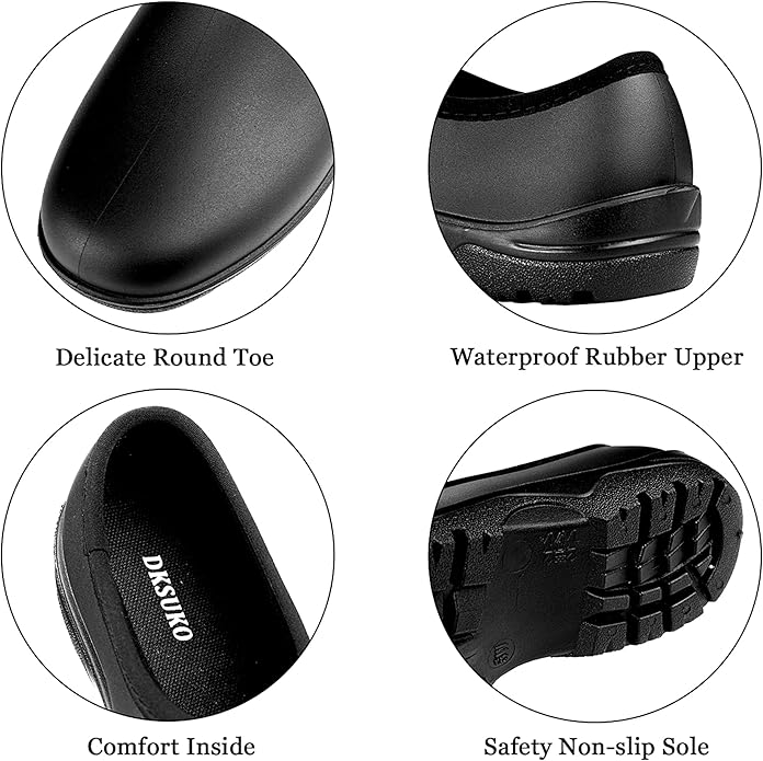 DKSUKO Waterproof Garden Shoe for Women Outdoor Slip-On Rain Boots Short Ankle Work Shoes and Garden Clogs with Comfort Insole
