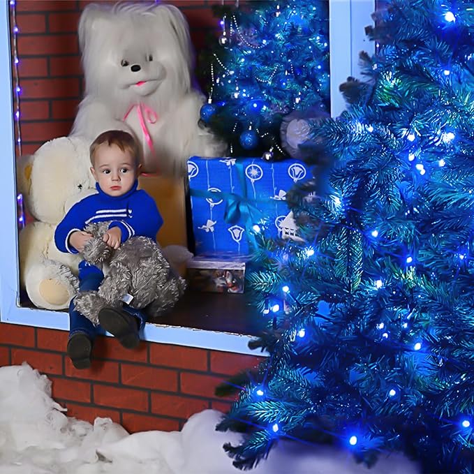 JMEXSUSS 600 Blue LED Halloween Lights Outdoor Waterproof 168ft Blue String Tree Lights Indoor Plug in 8 Modes for Bedroom Fireplace Halloween Party Xmas Christmas Decorations