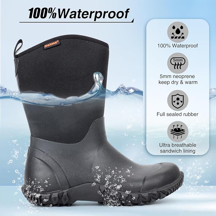 Showave Women’s Garden Boots Rubber Rain Boots For Women Waterproof Mud Boot Gardening Yard Boot For Farming Working Outdoor
