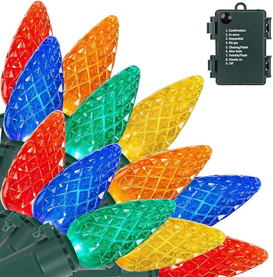 Brightever C3 Battery Operated Christmas Lights, 35FT 100 LED Battery Christmas Lights with Timer & 8 Lighting Modes, Waterproof Strawberry Xmas Tree Light for Indoor Outdoor Decor, Multicolor, 1-Pack