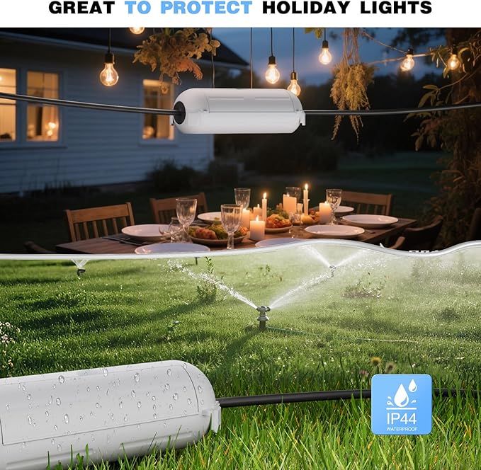 Flemoon [3 Pack] Outdoor Extension Cord Cover Waterproof, Weatherproof Electrical Connection Box for Straight Plug, Outlet, Socket, Halloween, Christmas Holiday Decoration String Light, Light Grey