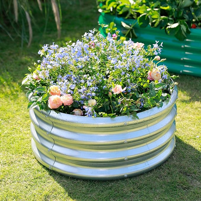 Land Guard Galvanized Raised Garden Bed 2Pcs, Planter Raised Garden Beds Outdoor, Round Clearance Raised Garden Beds for Gardening Vegetables……