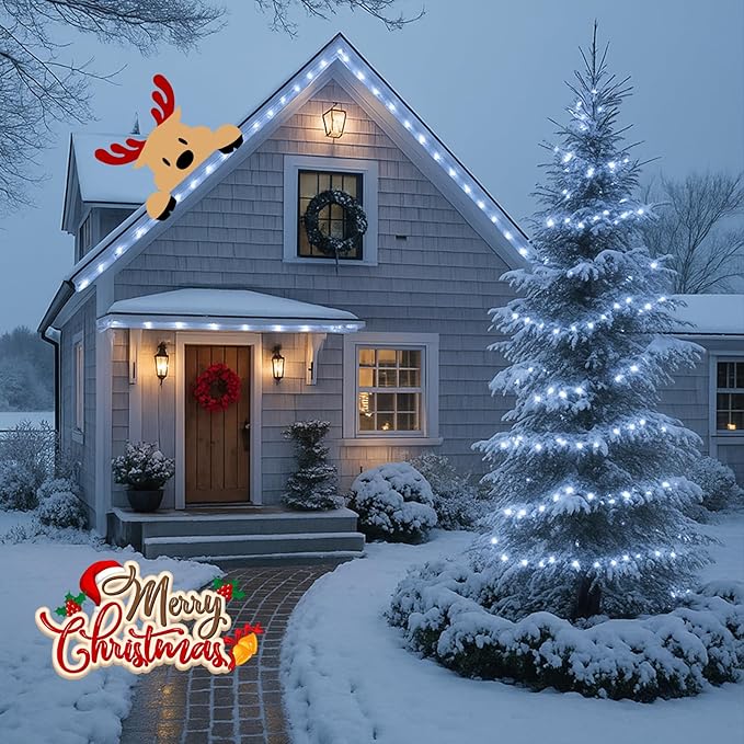 SANJICHA 2-Pack Each 72FT 200 LED Solar String Lights Outdoor, Waterproof Solar Christmas Fairy Lights Silver Wire 8 Lighting Modes Solar Twinkle Lights for Tree Garden Party Xmas Decor (Cool White)